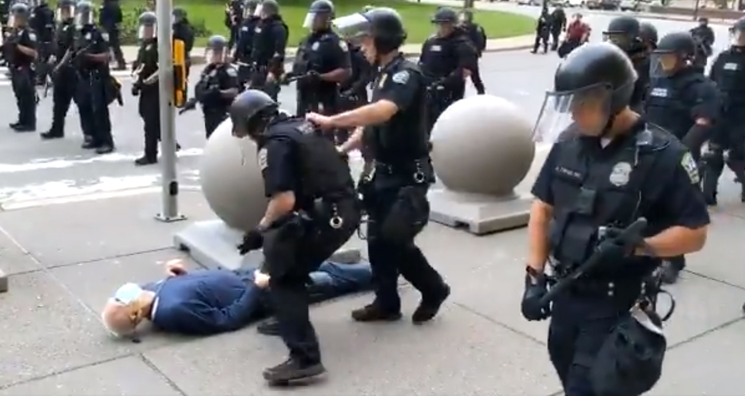 Martin Gugino was shoved by police officers in Buffalo, N.Y., on June 4. (Mike Desmond—WBFO NPR/AFP/Getty Images)