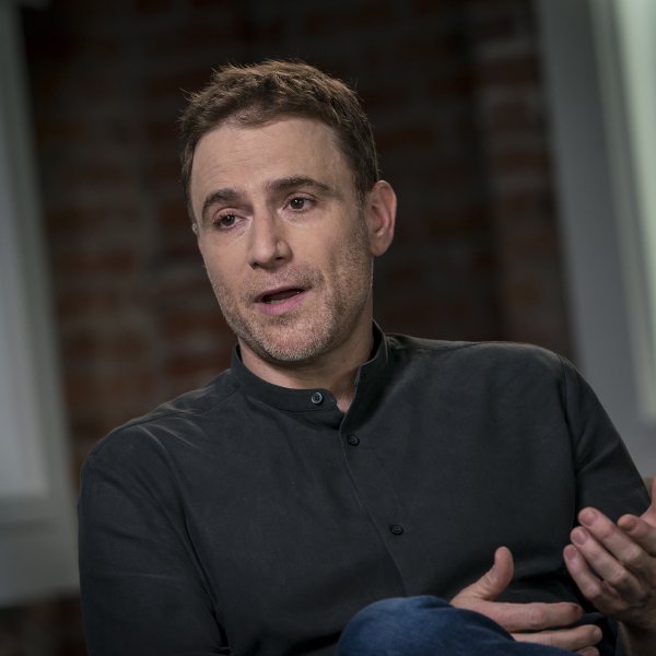 Stewart Butterfield, co-founder and chief executive officer of Slack Technologies Inc., speaks during a television interview in San Francisco on Aug. 3, 2018.