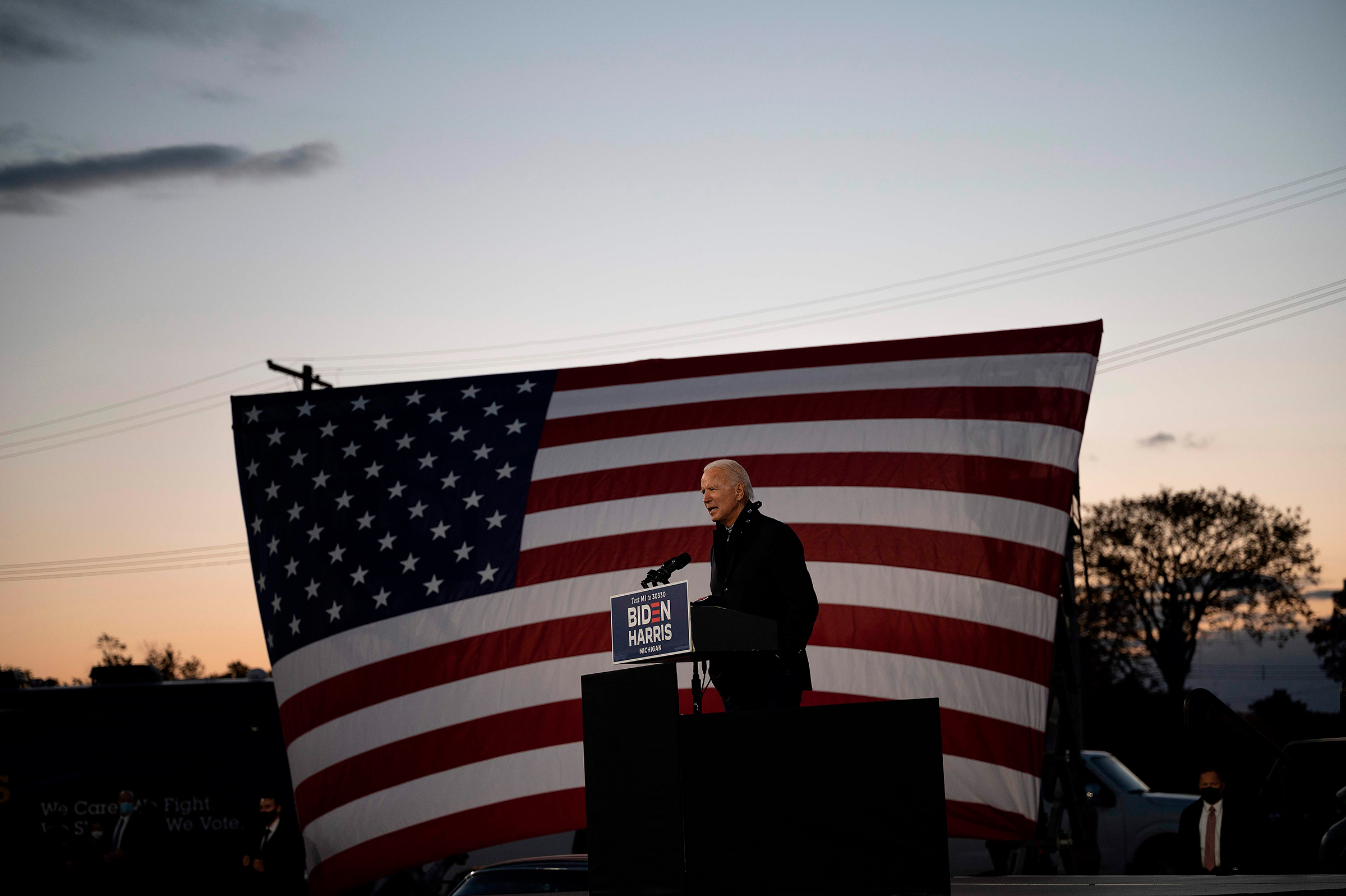 Biden campaigns at a drive-in rally in Detroit on Oct. 16 (Jim Watson—AFP/Getty Images)