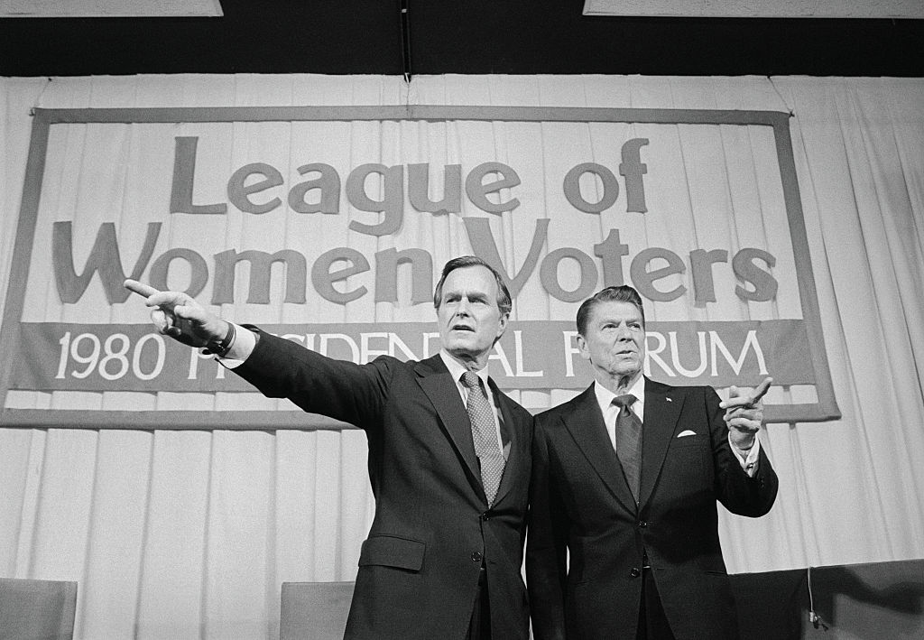 George Bush and Ronald Reagan Pointing