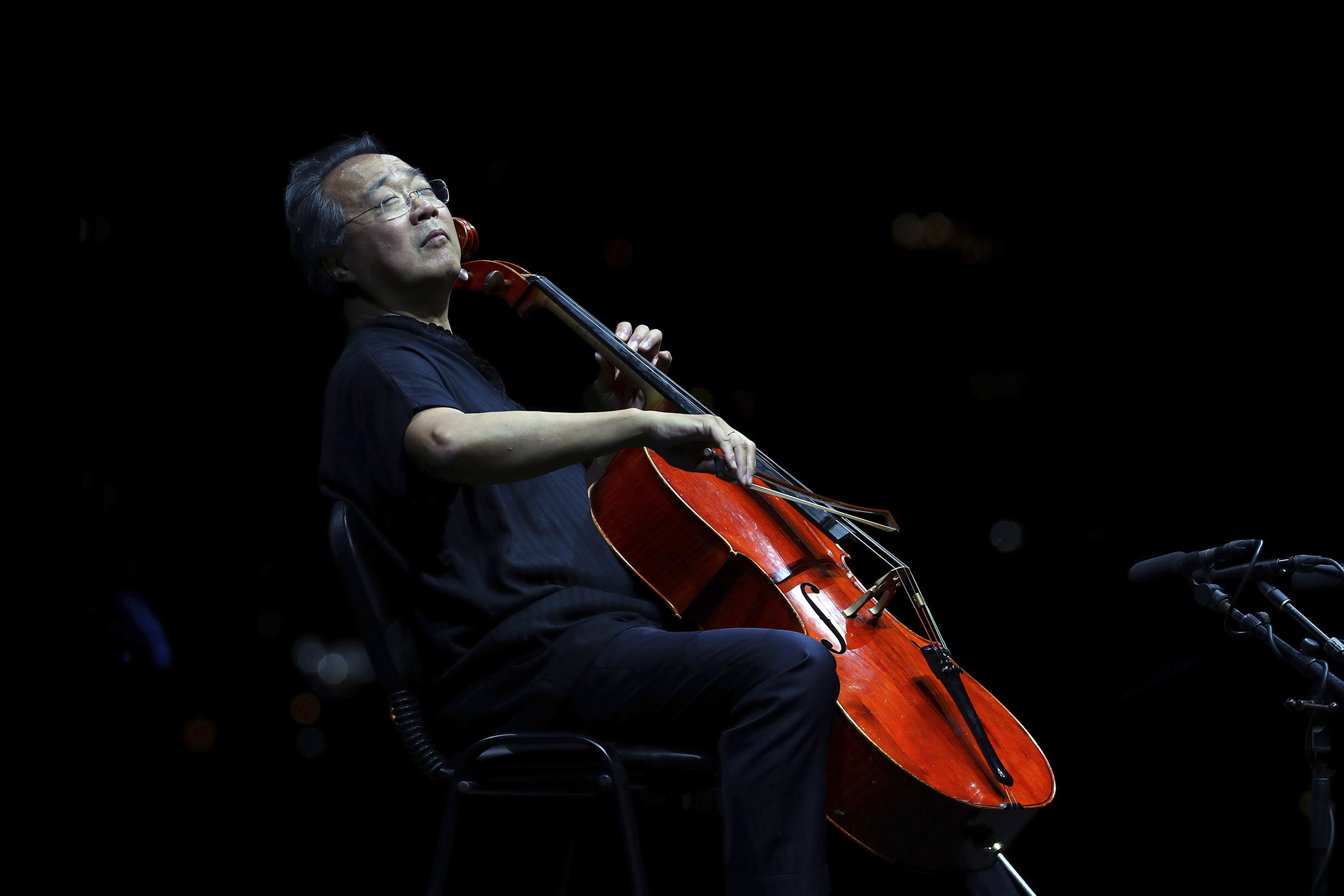 Cellist Yo-Yo Ma performs during the Byblos International Festival in Lebanon, on Aug. 24, 2019. (Bilal Hussein—AP)