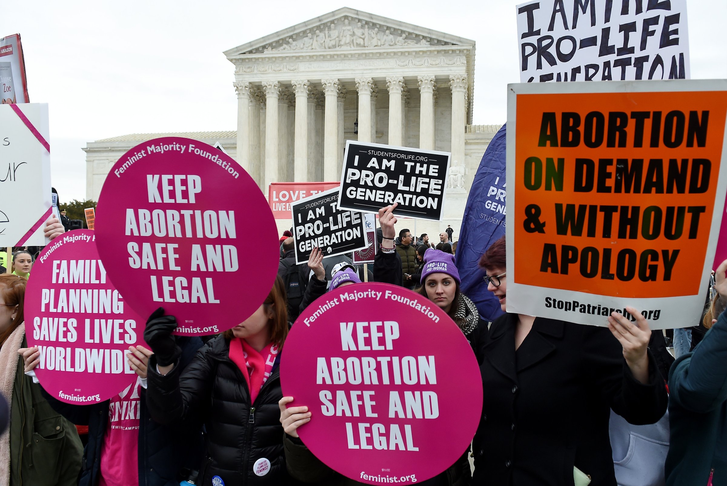 Abortion rights supporters and anti-abortion advocates demonstrate in front of the the Supreme Court during the 47th annual March for Life on Jan. 24 in Washington, D.C. in decades on the controversial subject of abortion.