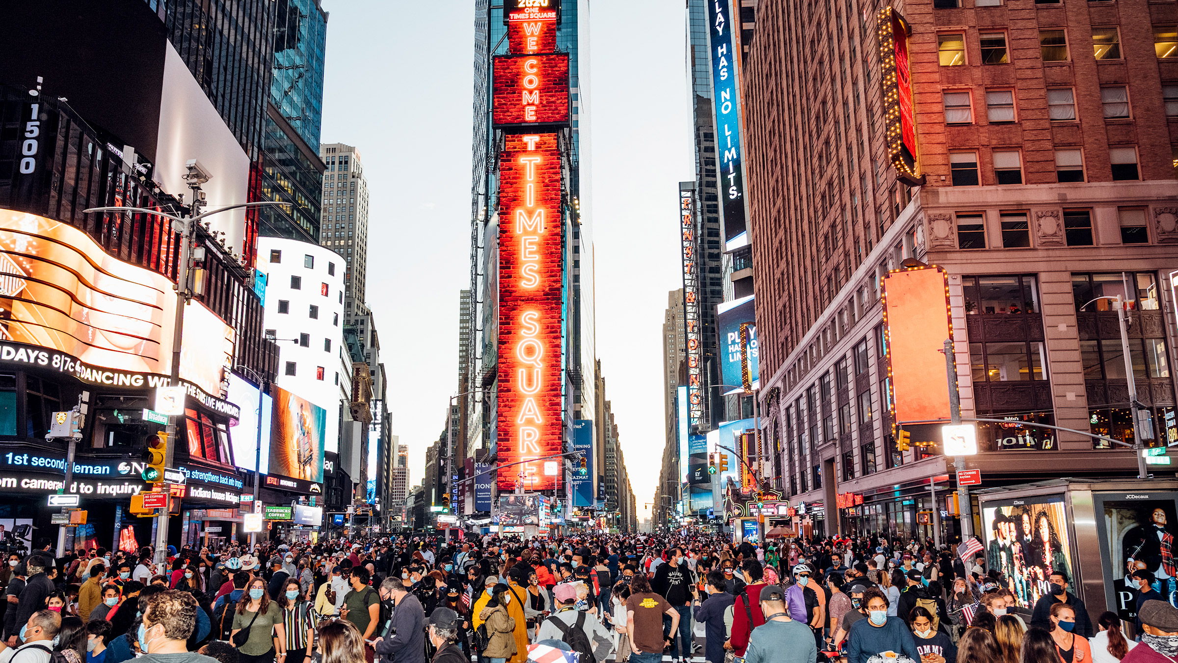 Celebrations around New York City on Nov. 7, 2020, after news organizations projected Joe Biden defeated Donald Trump in the presidential election. Among the locations: Times Square, Columbus Circle and Washington Square Park.
