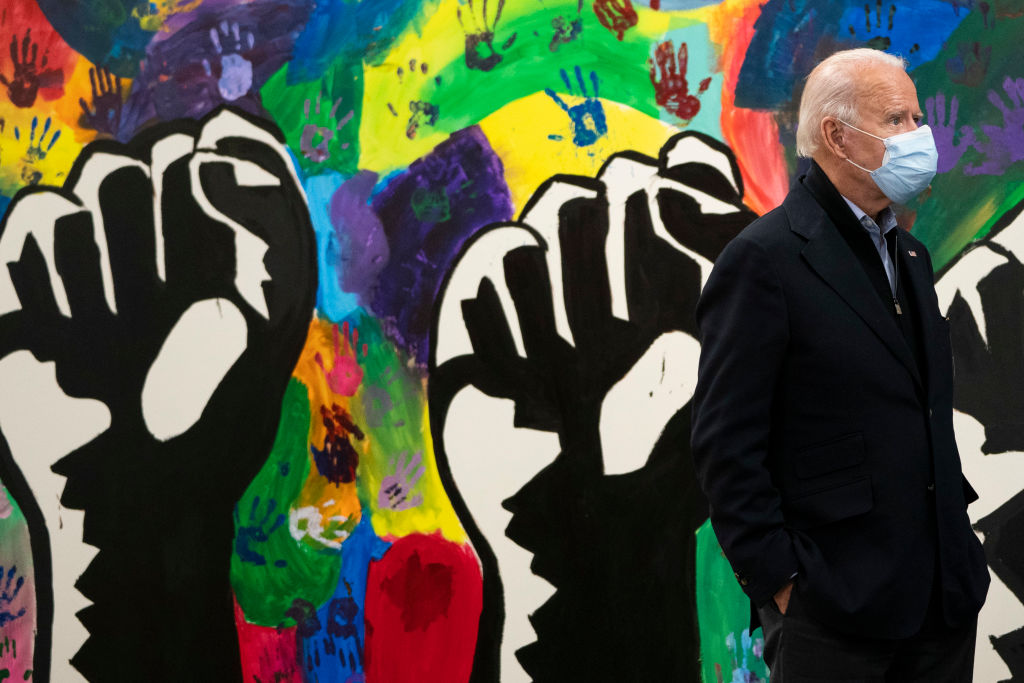Democratic presidential nominee Joe Biden makes a stop at The Warehouse, a community center for teens, in Wilmington, Delaware, on November 03, 2020. (Drew Angerer—Getty Images)