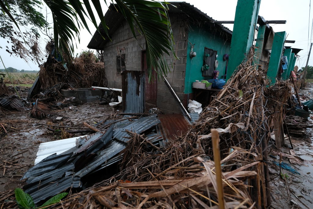 Houses severely damaged by  hurricane Eta remain empty as local villagers evacuate the area ahead of Hurricane Iota on November 17, in La Lima, Honduras. (Yoseph Amaya – Getty Images)