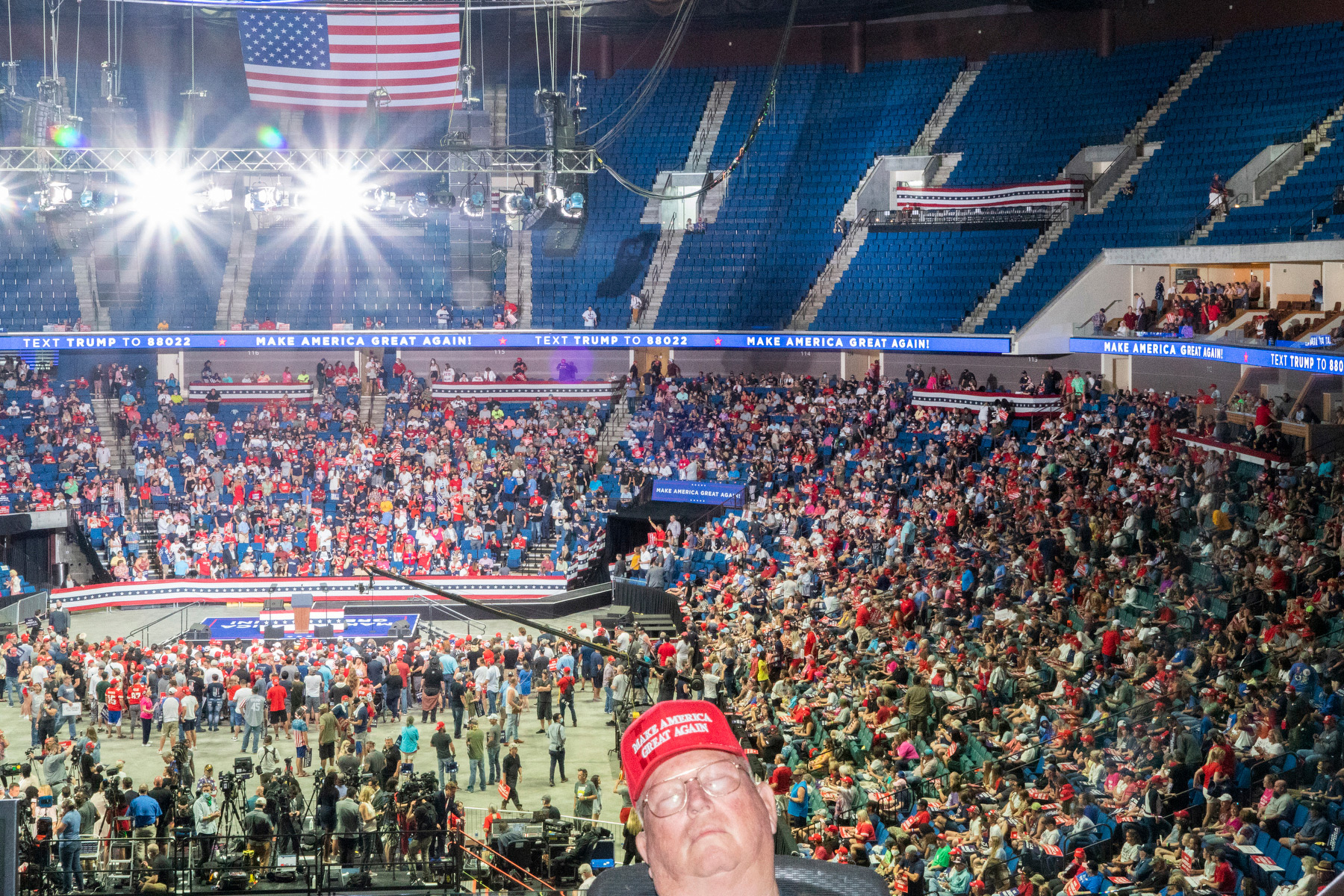 Trump rally attendees wait for the President to arrive at the BOK Center in Tulsa, Okla., on June 20 (Peter van Agtmael—Magnum Photos for TIME)