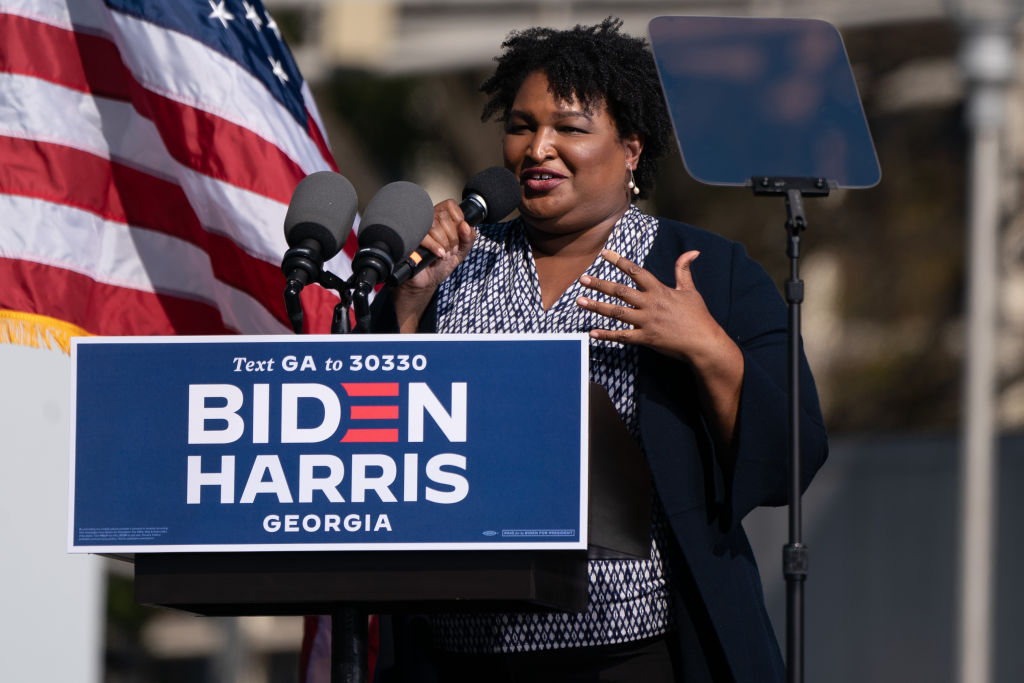 Voting rights activist Stacey Abrams speaks at a Get Out the Vote rally as he campaigns for Democratic presidential candidate former Vice President Joe Biden on Nov. 2, 2020, in Atlanta. (Elijah Nouvelage—AFP via Getty Images)