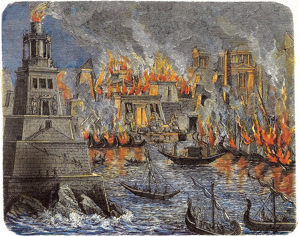 A 19th century illustration of the burning of the Library of Alexandria. (Heritage Images/Getty Images)
