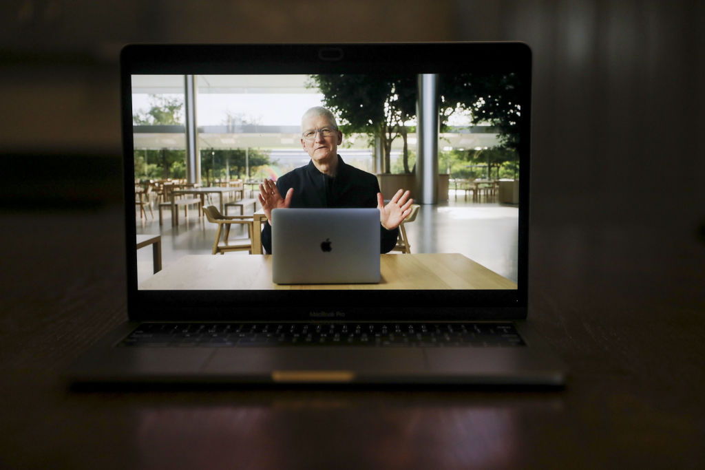 Tim Cook, chief executive officer of Apple Inc, speaks during a virtual product launch in Tiskilwa, Illinois, U.S., on Tuesday, Nov. 10, 2020. (Daniel Acker—Bloomberg/Getty Images)
