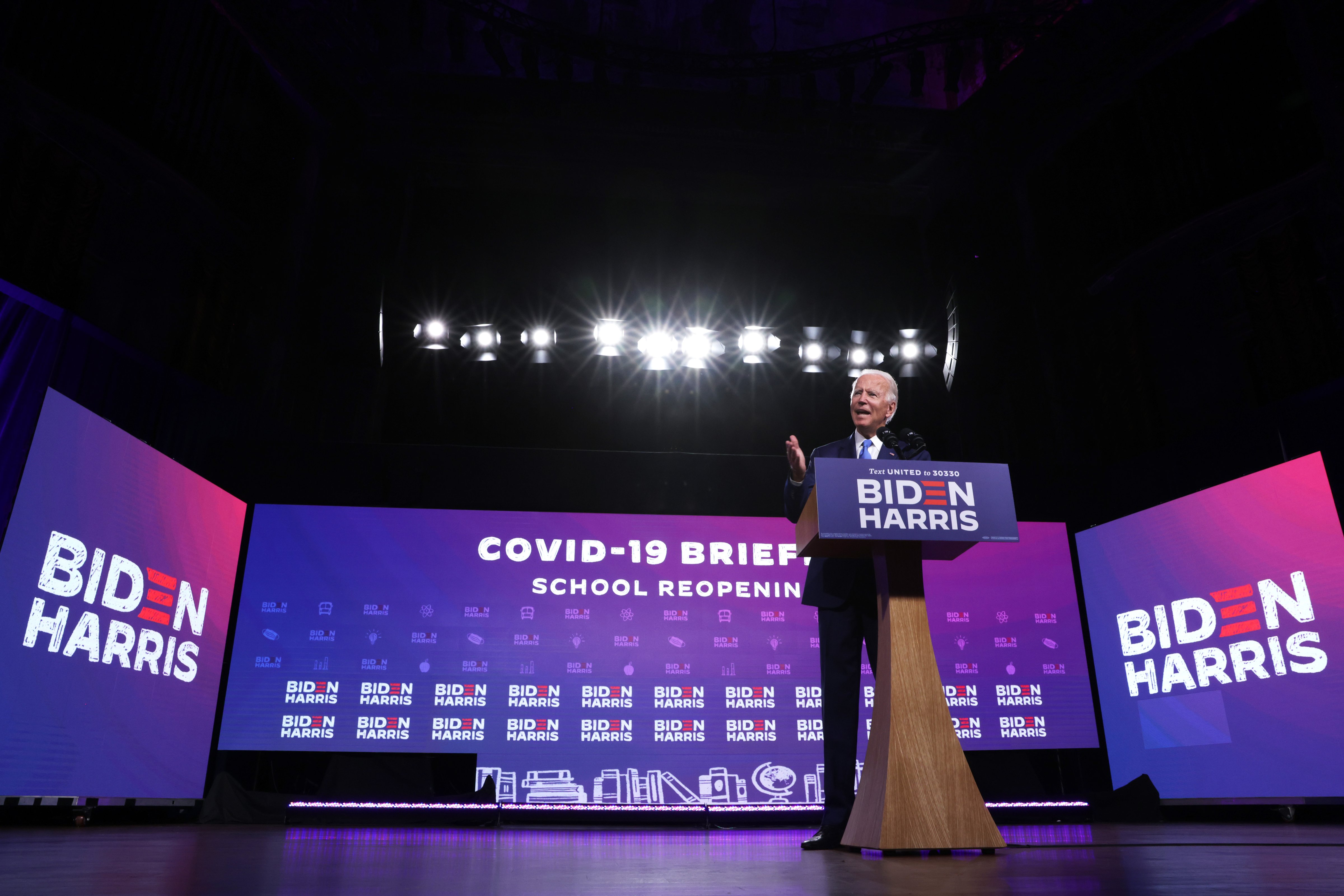 President-elect Joe Biden speaks about safely reopening schools during the coronavirus pandemic at a campaign event Sept. 2, 2020 in Wilmington, Delaware. (Alex Wong—Getty Images)