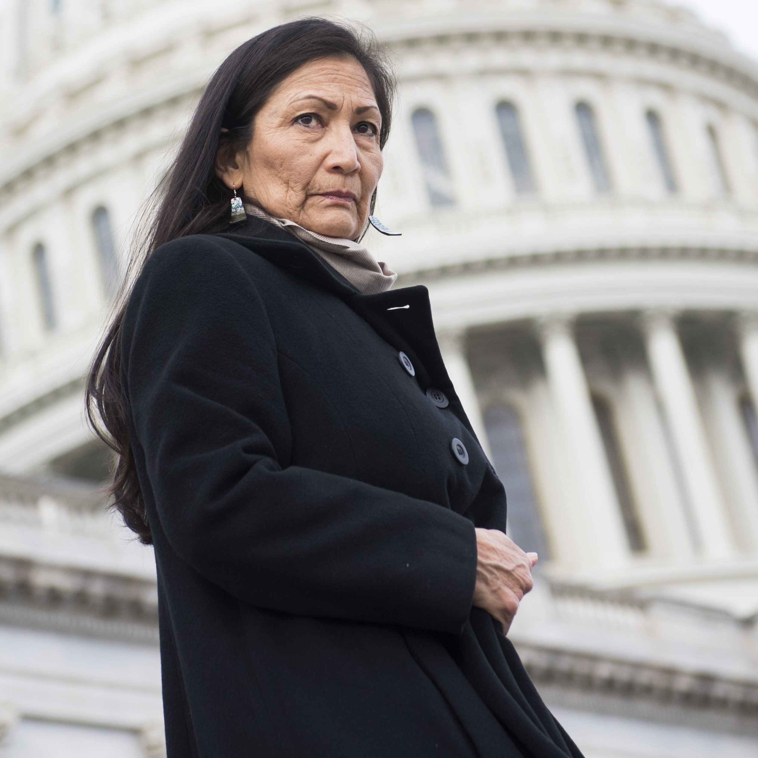 Rep. Deb Haaland, D-N.M., on the Capitol steps in Washington, D.C. on Jan. 4, 2019. (Tom Williams—CQ Roll Call/Getty Images)