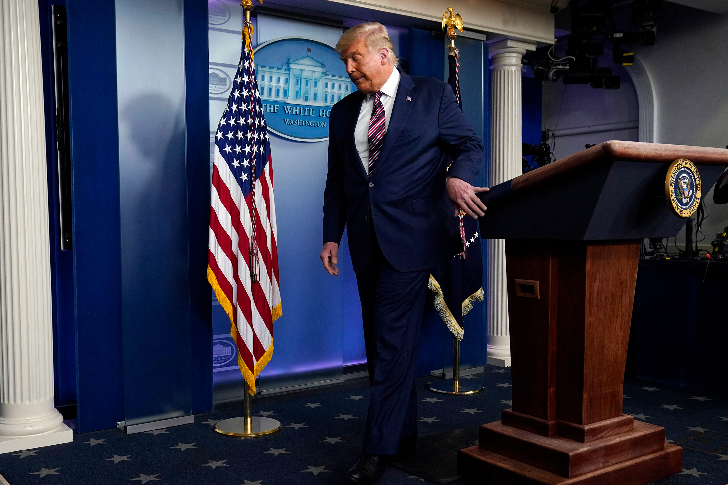 President Donald Trump leaves the podium after speaking at the White House on Nov. 5, 2020.