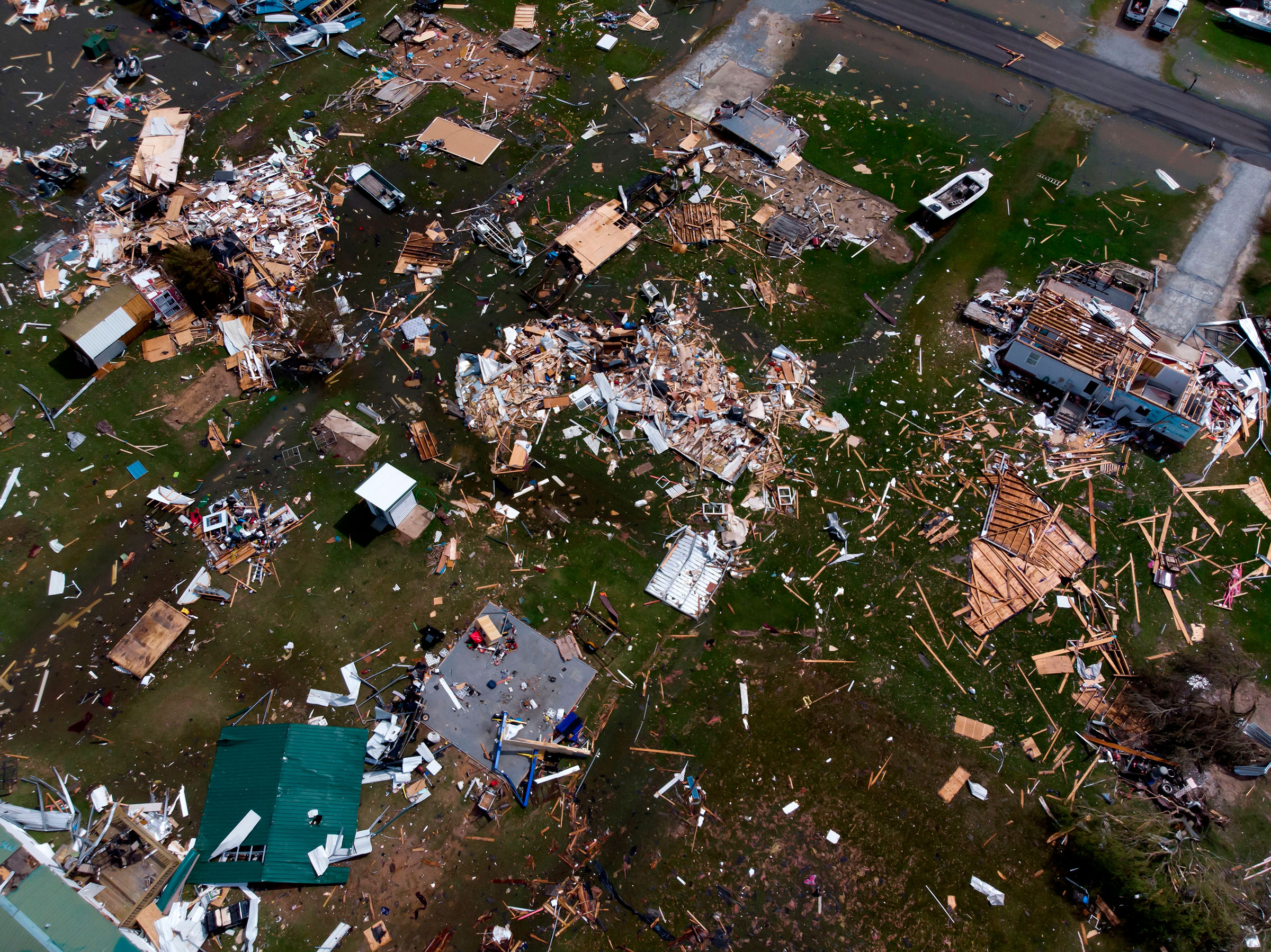 Damage to a neighborhood by Hurricane Laura outside of Lake Charles, La., on Aug. 27, 2020.