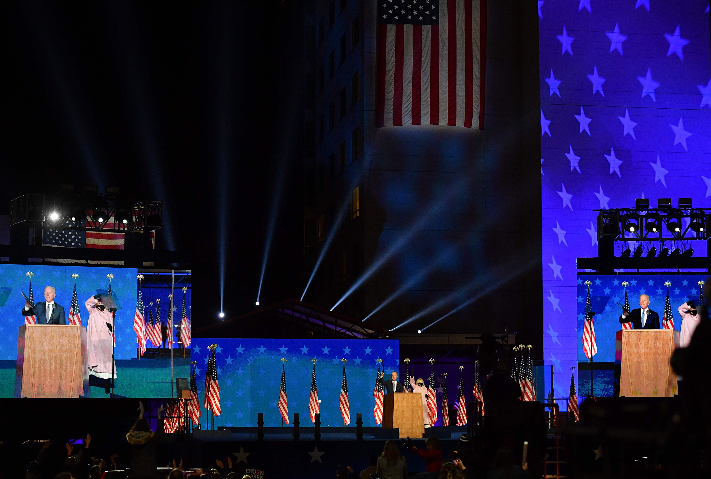"It's not my place or Donald Trump's place to declare who's won this election. That's the decision of the American people." — Joe Biden, at the Chase Center in Wilmington, Del., just after midnight on Nov. 4. (Angela Weiss—AFP/Getty Images)