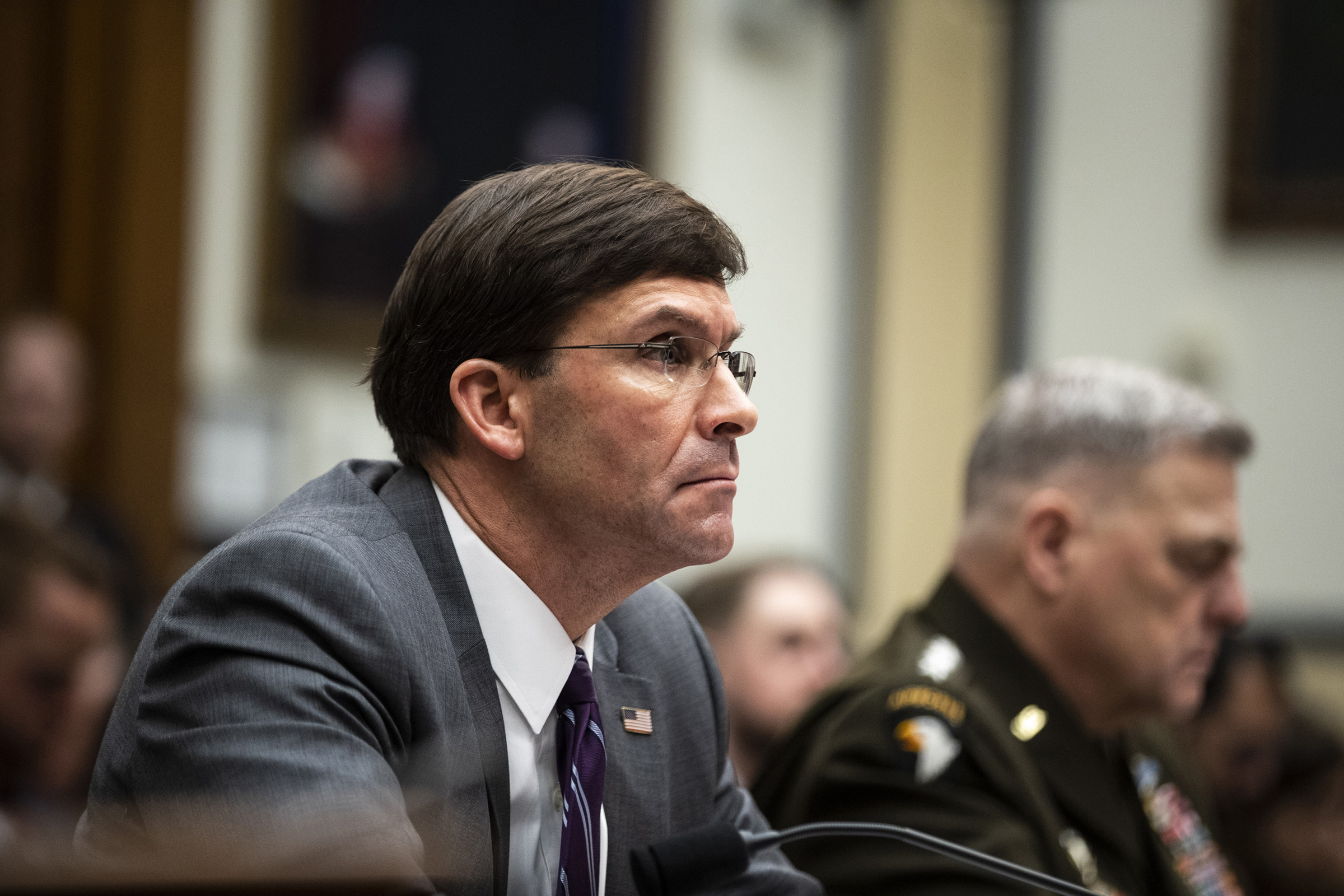 Defense Secretary Mark Esper appears before the House Armed Services Committee in Washington on Feb. 26, 2020. (Anna Moneymaker—The New York Times/Redux)