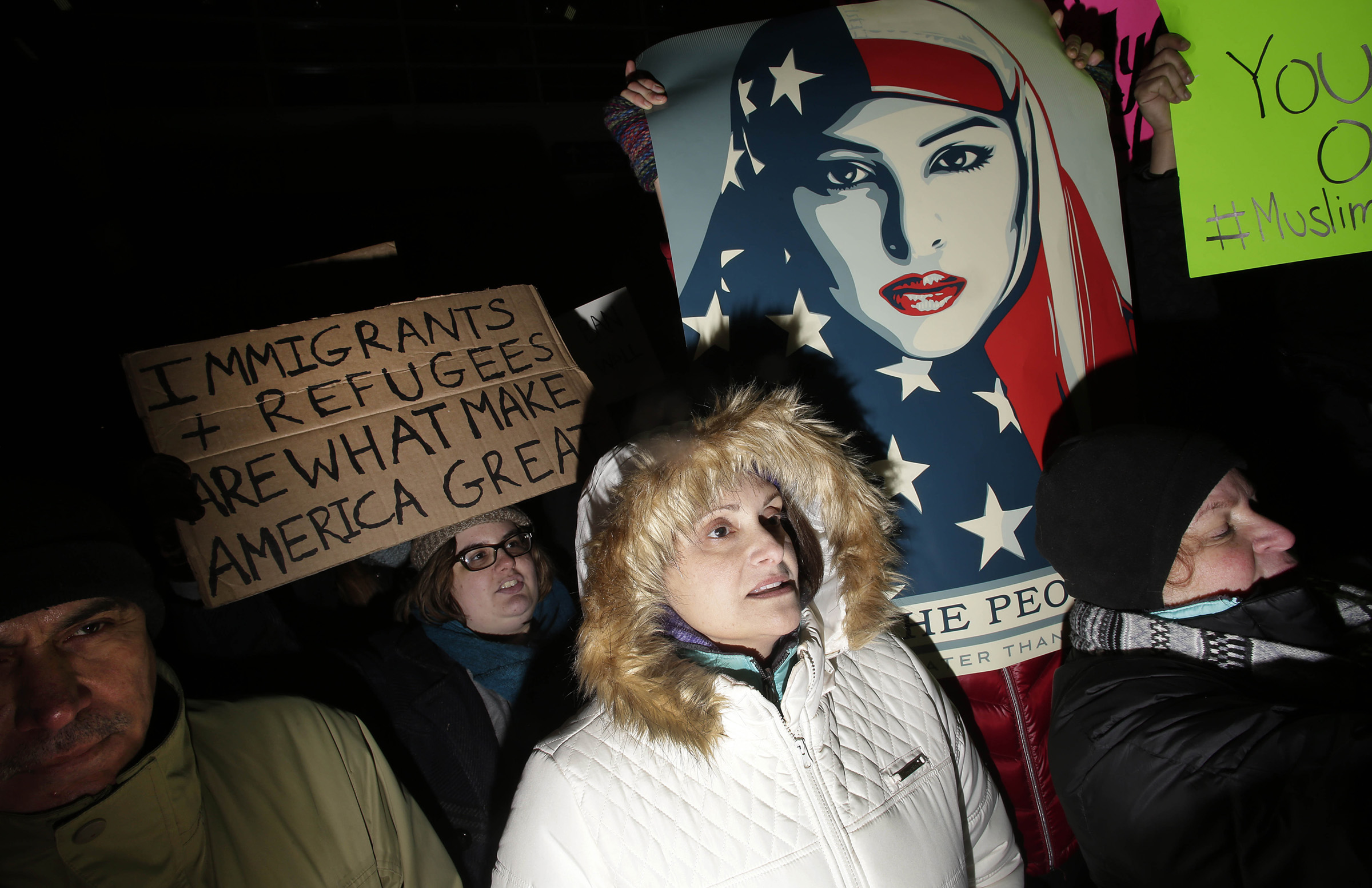 Demonstrators protest President Donald Trump's executive immigration ban at O'Hare International Airport on January 29, 2017 in Chicago, Illinois. (Joshua Lott—AFP via Getty Images)