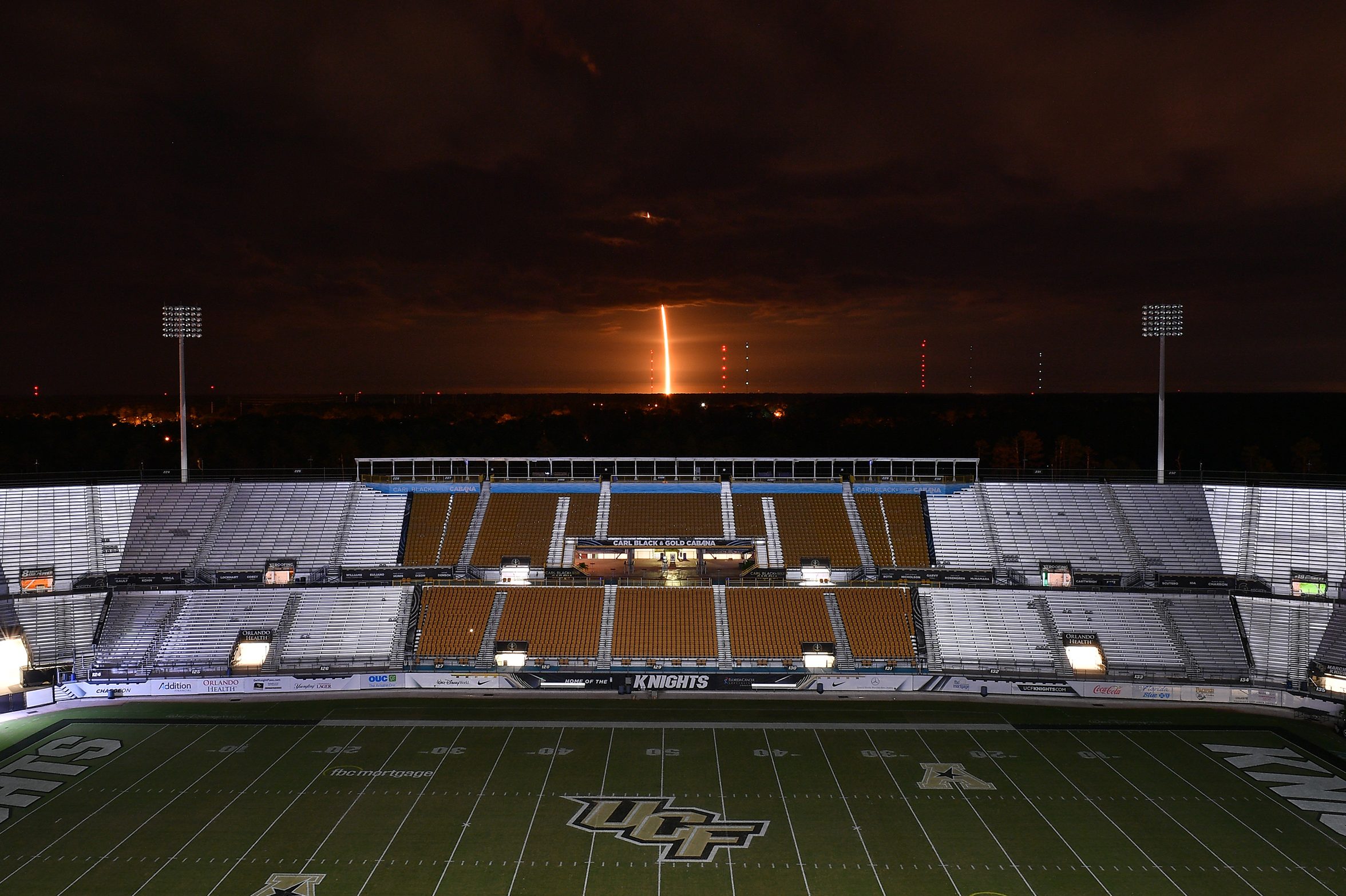 A view of the SpaceX Falcon 9 rocket launch from UCF Knight's Spectrum Stadium on Nov. 15 in Orlando, Florida