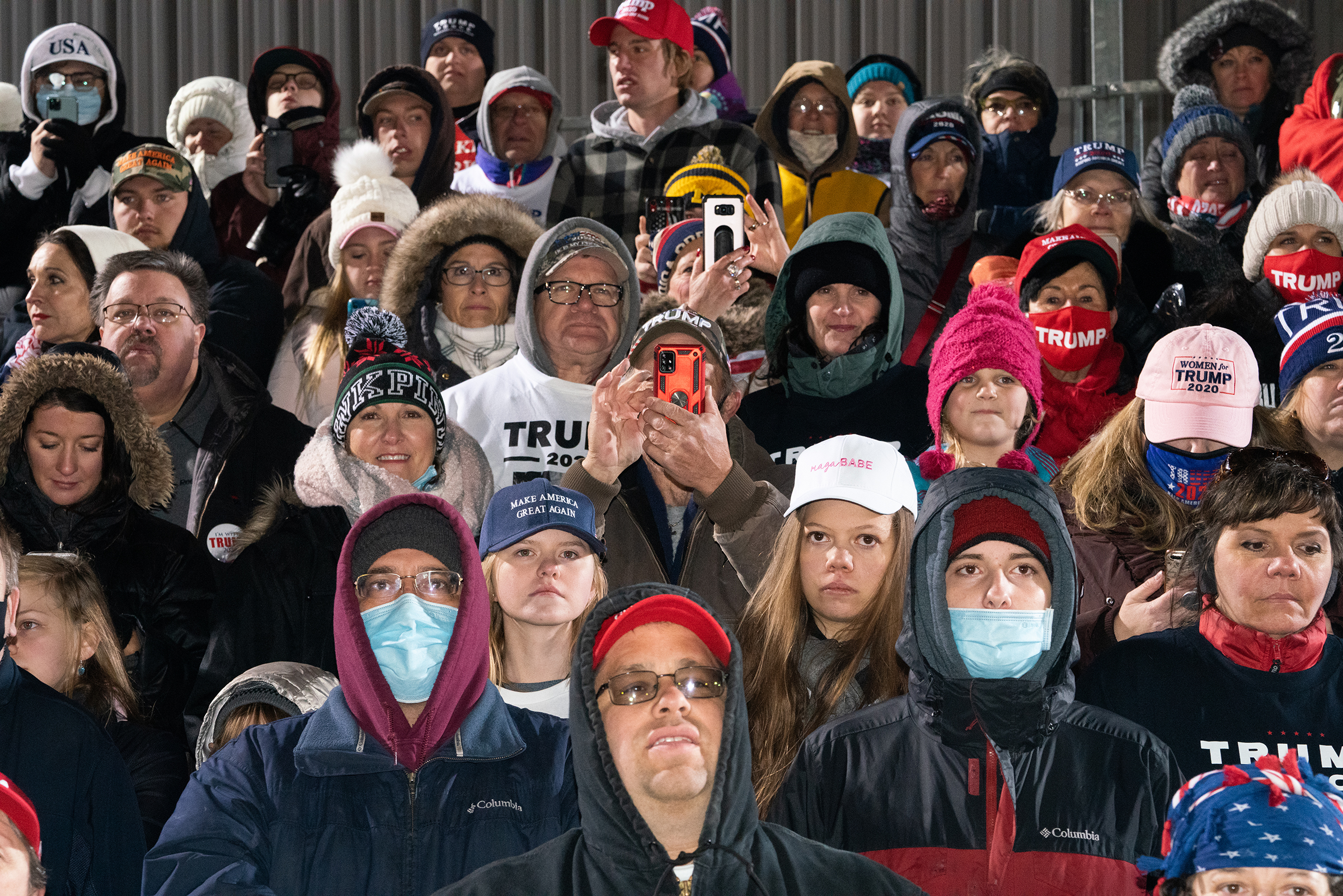 The President's supporters in Grand Rapids, Mich., ignored the chill at the final rally of his 2020 campaign. (Peter van Agtmael—Magnum Photos for TIME)