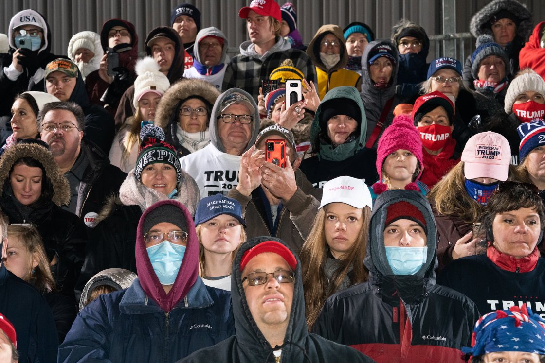 The President's supporters in Grand Rapids, Mich., ignored the chill at the final rally of his 2020 campaign.