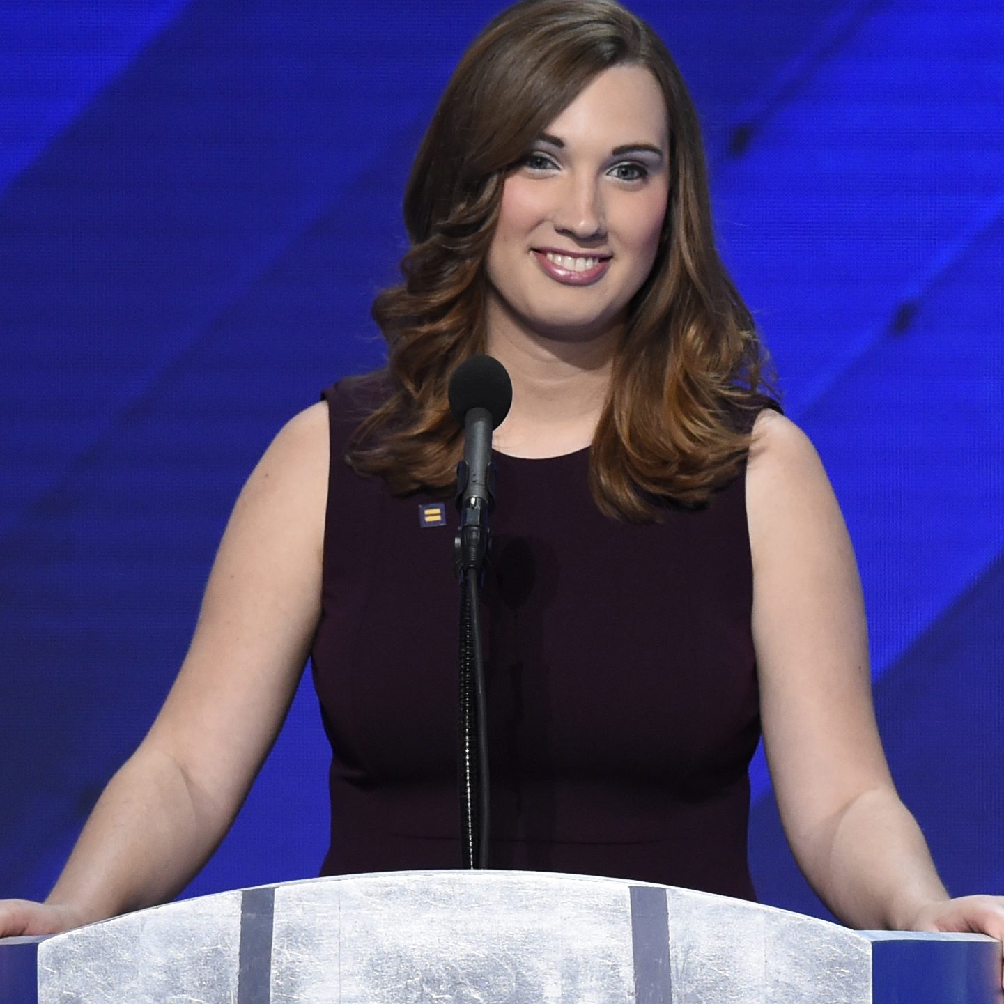 Sarah McBride addresses delegates on the fourth day of the Democratic National Convention on July 28, 2016 in Philadelphia, Pennsylvania. (Saul Loeb—AFP/Getty Images)