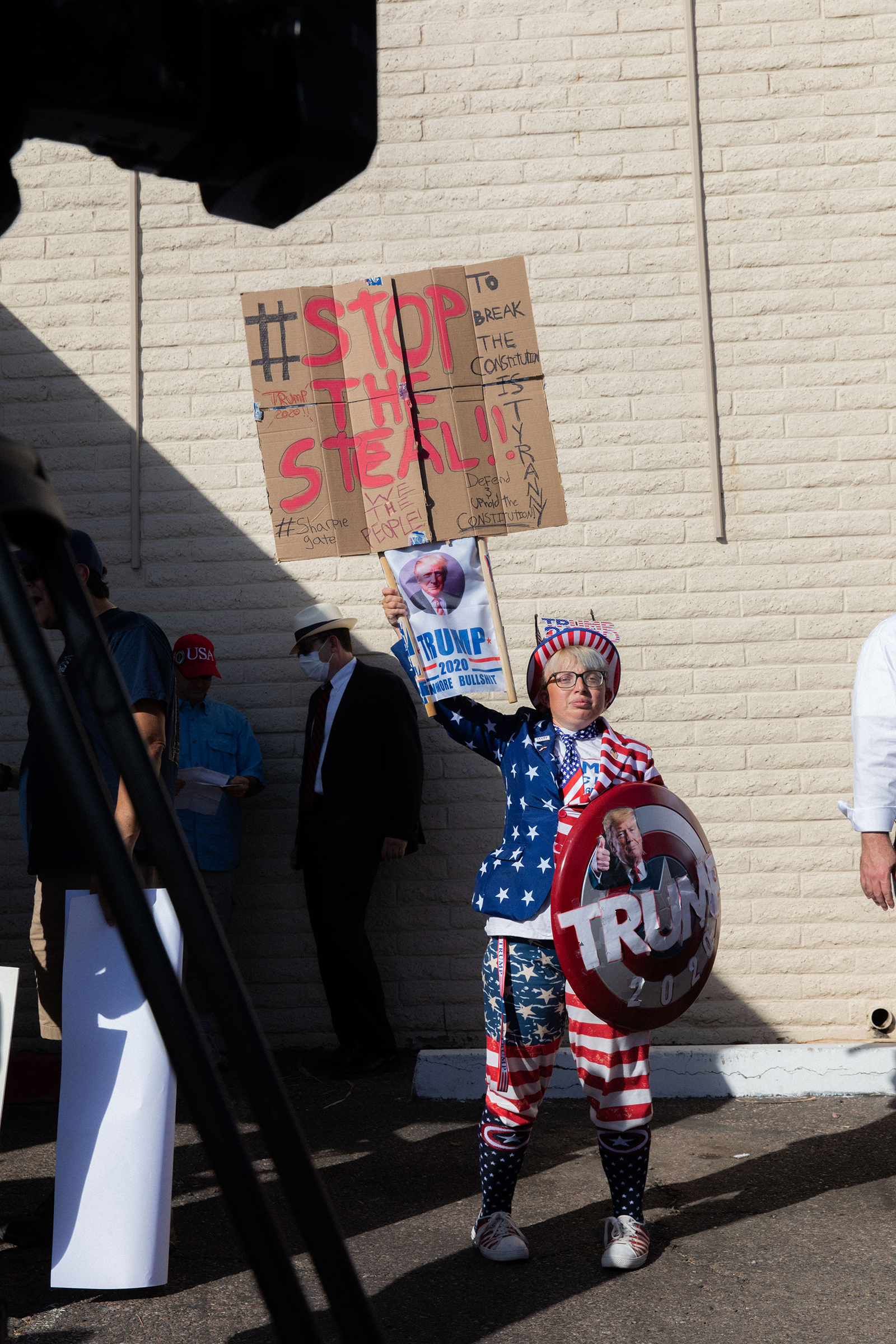 Trump supporters gathered outside the Maricopa County Republican Party office in Phoenix on Nov. 5