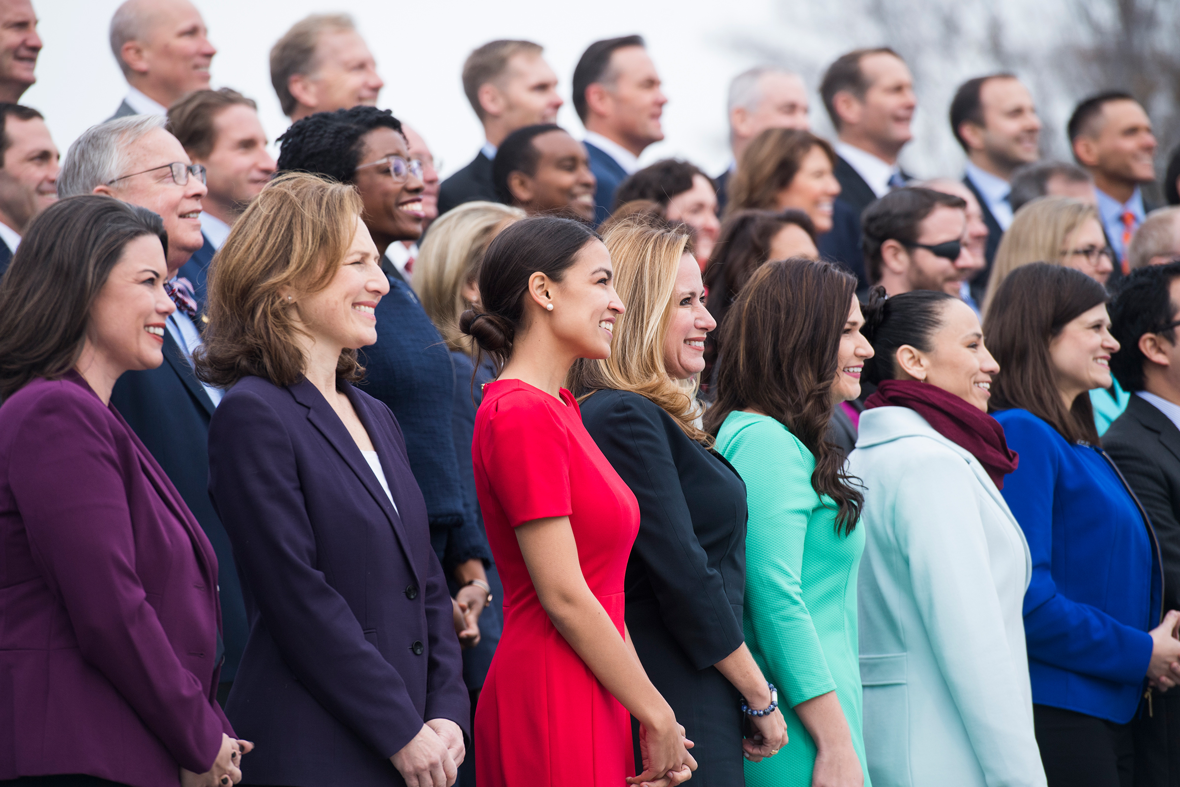 Members-elect including Alexandria Ocasio-Cortez, D-N.Y., pose for the freshman class photo of the 116th Congress on the East Front of the Capitol on Nov. 14, 2018 (Tom Williams—CQ Roll Call/Getty Images)