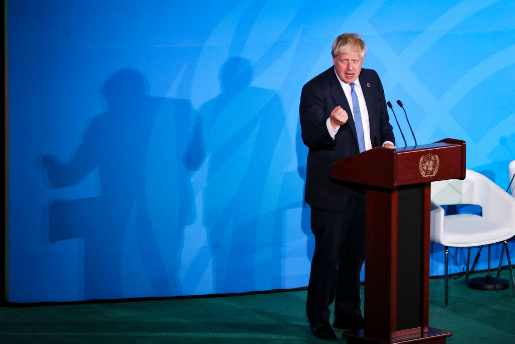 British Prime Minister Boris Johnson speaks at the United Nations Climate Action Summit at UN headquarters in in New York on September 23, 2019 in New York City. (Drew Angerer—Getty Images)