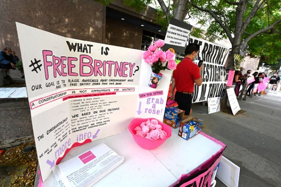 Banners at the Britney Spears #FreeBritney Protest outside Los Angeles Courthouse in Los Angeles at Stanley Mosk Courthouse on September 16, 2020.
