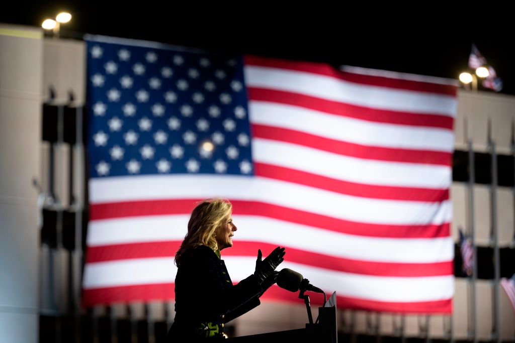 Jill Biden speaks at a Drive-In Rally in Pittsburgh, Pennsylvania, on November 2, 2020. (Jim Watson—AFP/Getty Images)