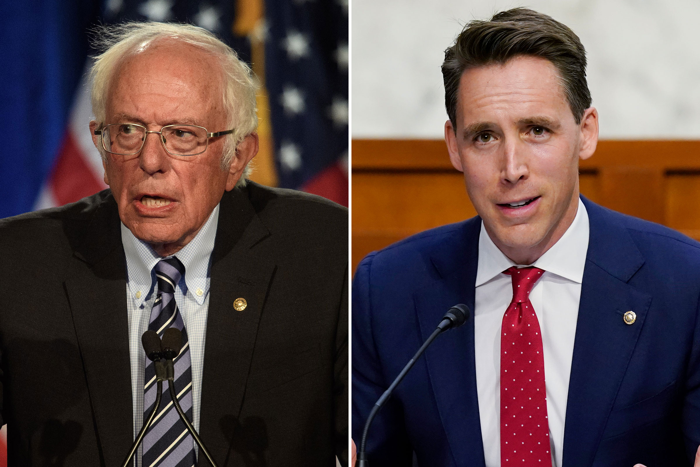 Sen. Bernie Sanders; Sen. Josh Hawley (Getty Images (2))