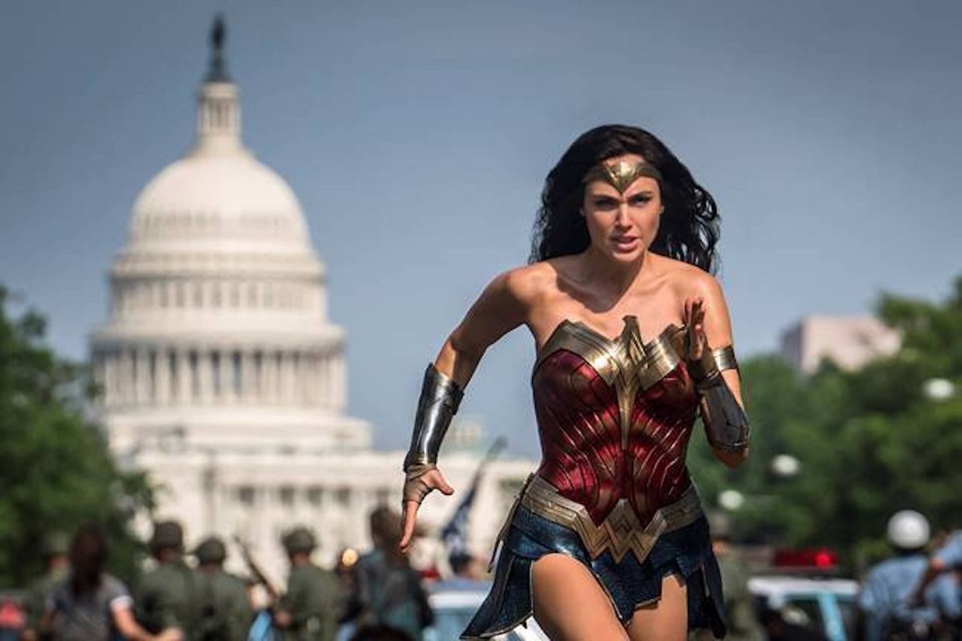 Gal Gadot in 'Wonder Woman 1984,' the first of Warner Bros. blockbusters that will simultaneously debut in theaters and on HBO Max (Warner Media)