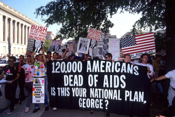ACT UP activists protest near the White House in Washington, D.C., on Sept. 30, 1991.