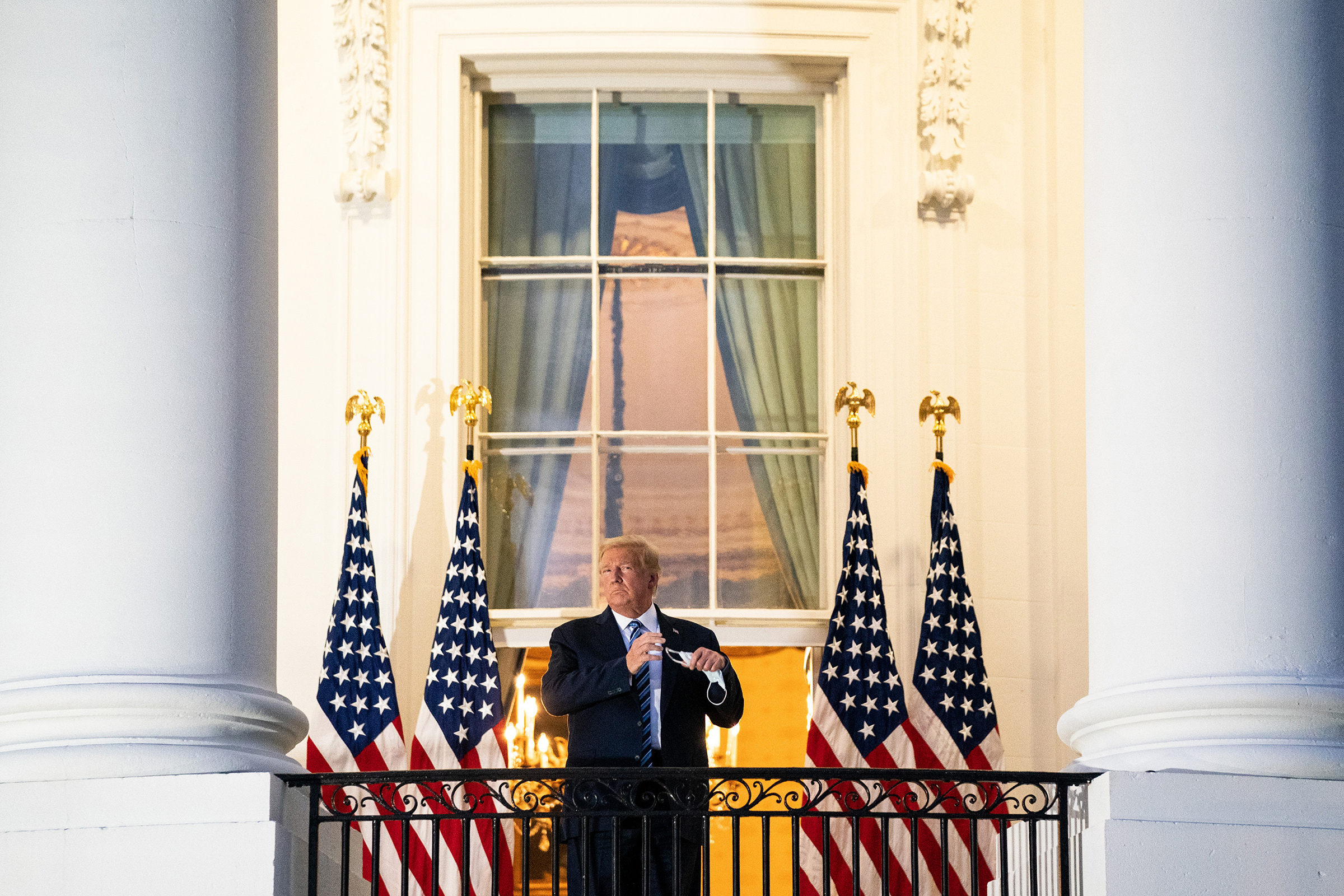 President Trump stages a theatrical return to the White House on Oct. 5 after a days-long hospitalization for COVID-19. (Anna Moneymaker—The New York Times/Redux)