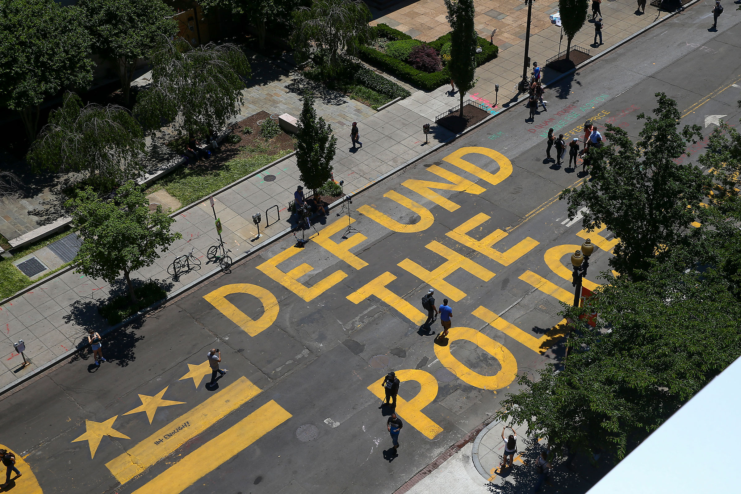 “Defund The Police” was painted on the street near the White House in Washington, D.C.