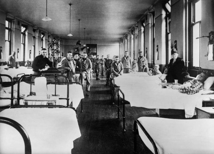 American Ward at Fourth Scottish General Hospital, where most patients are influenza cases, in November 1918.