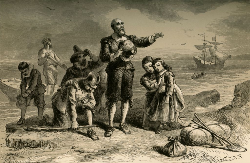 'Landing of the Pilgrims,' a 19th century illustration  of the landing at Plymouth Rock. From "Our Country: a Household History for All Readers, from the Discovery of America to the Present Time," by Benson J. Lossing. (The Print Collector/Getty Images)