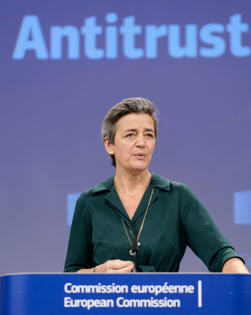 Vestager during a virtual press briefing in the EU Commission headquarters on November 26, 2020, in Brussels, Belgium. (Photo by Thierry Monasse/Getty Images)