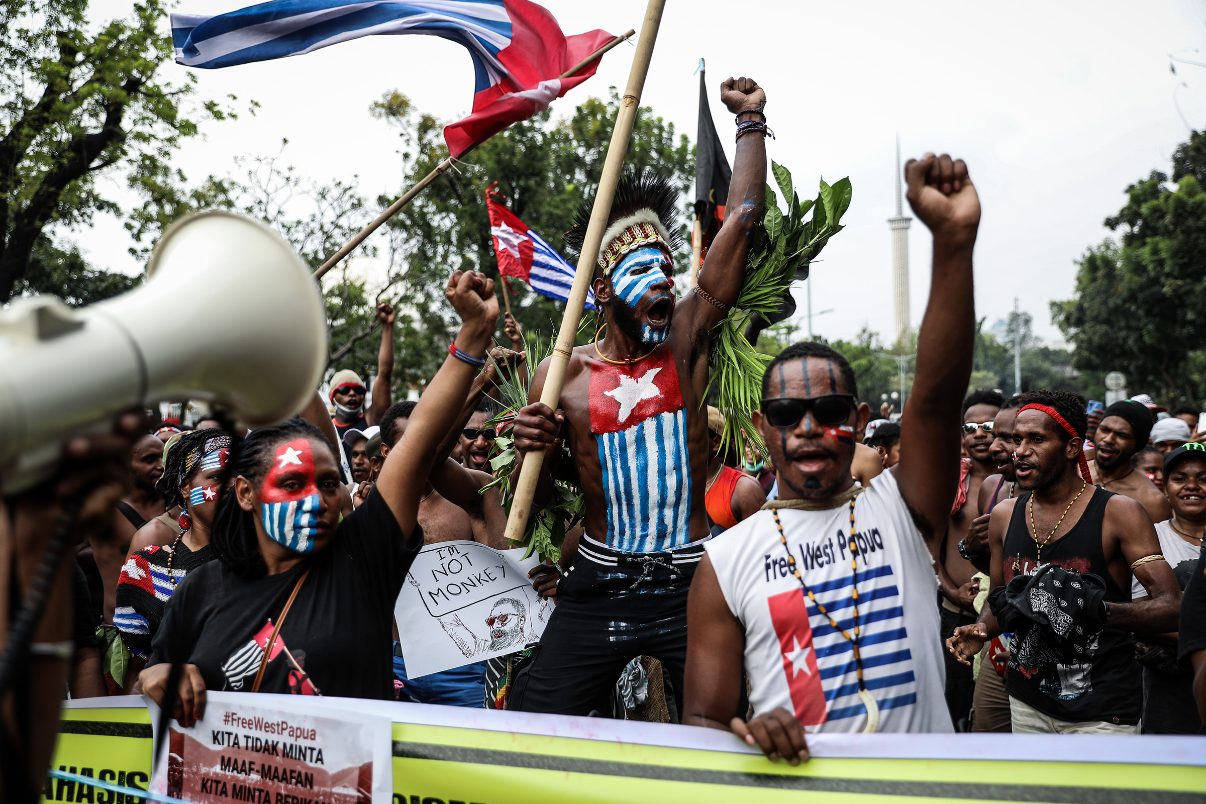 Papuan students shout slogans during a rally in Jakarta on Aug. 28, 2019 supporting West Papua's call for independence from Indonesia (Andrew Gal—NurPhoto/Getty Images))