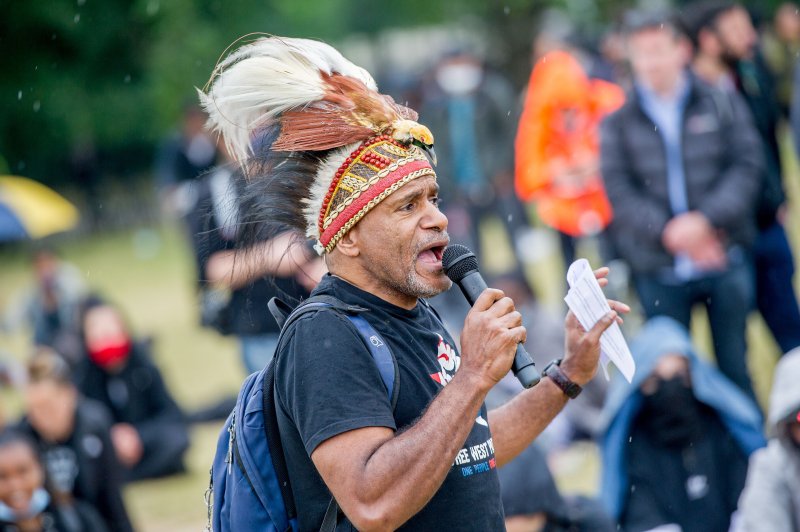 Benny Wenda participates in a Black Lives Matter protest at Hyde Park in response to the death of George Floyd on June 12