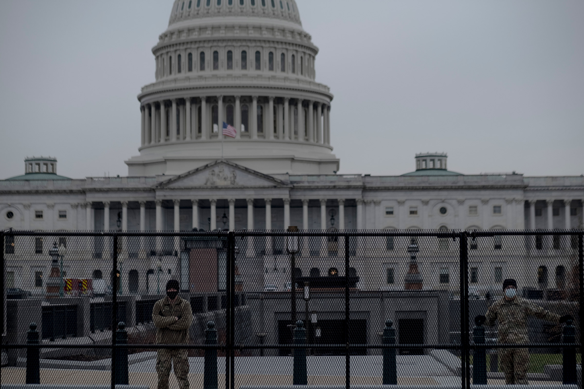 Members of the National Guard form a perimeter around the Capitol in Washington, on Jan. 11, 2020. (Gabriella Demczuk for TIME)