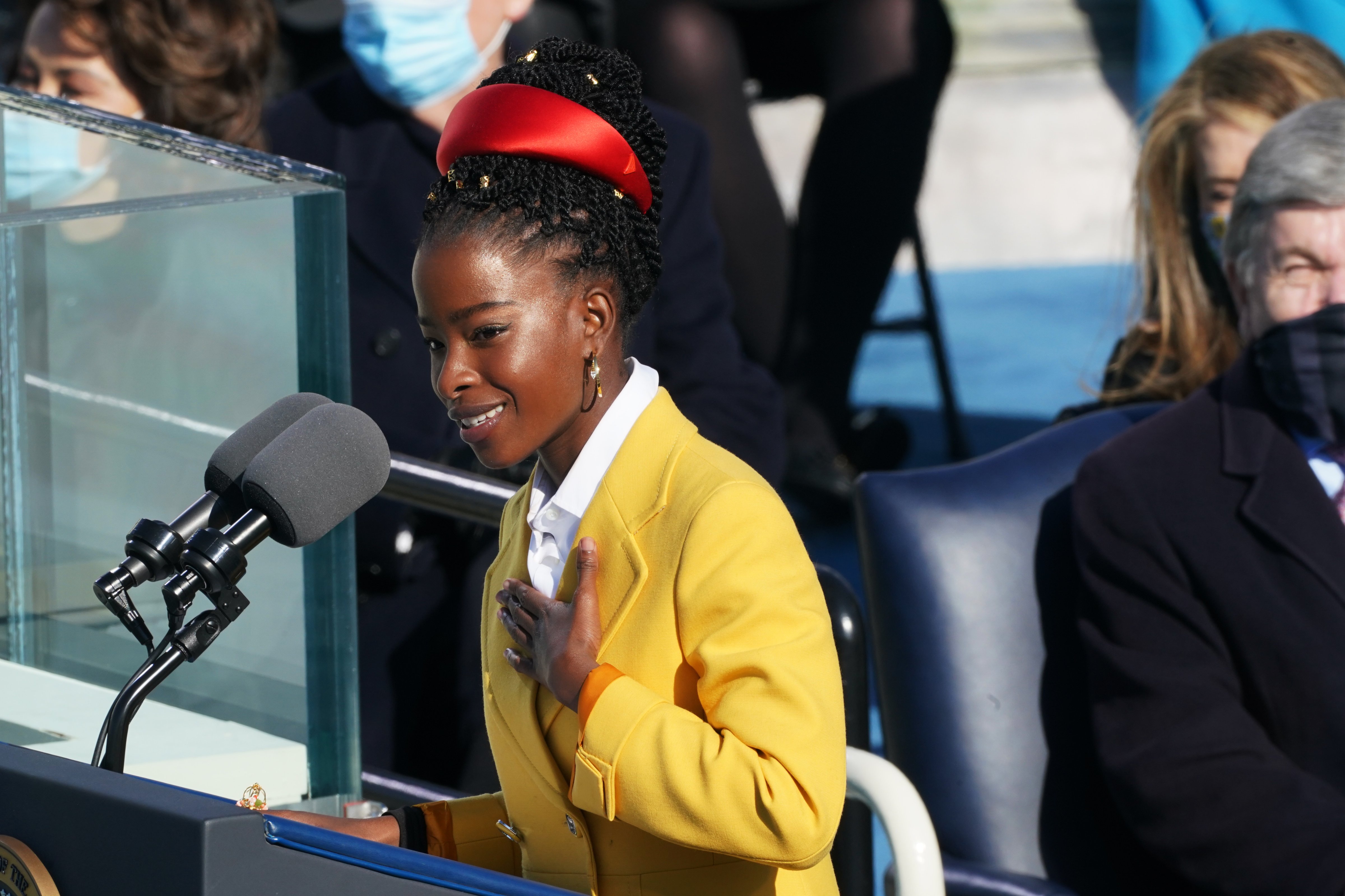 Amanda Gorman, delivers a poem during the inauguration of President Joe Biden in Washington, D.C. on Jan 20. (Erin Schaf—Pool/Getty Images National Youth Poet Laureate,)