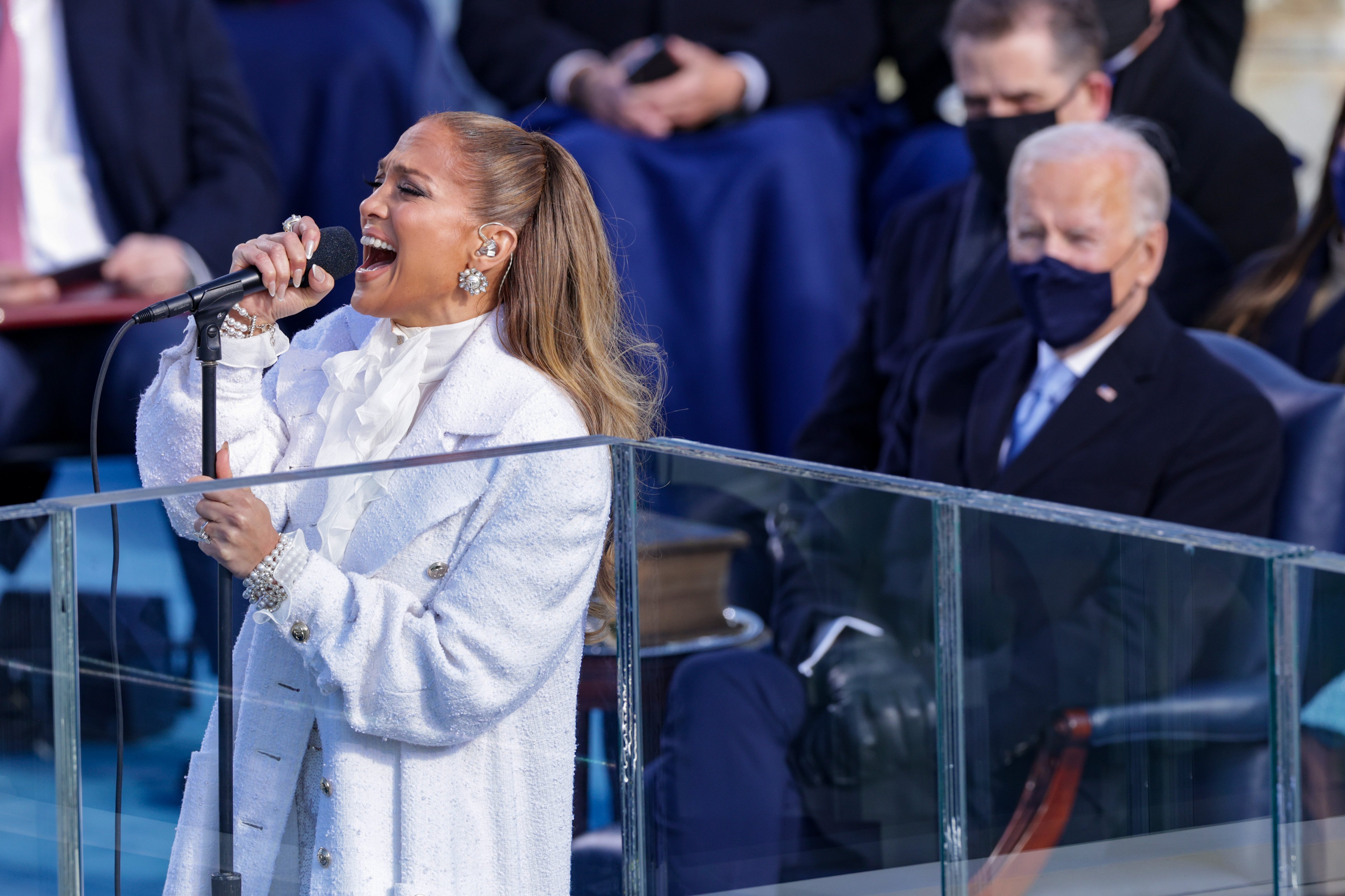 Jennifer Lopez sings during the inauguration of U.S. President-elect Joe Biden on the West Front of the U.S. Capitol on January 20, 2021 in Washington, DC. (Getty Images—2021 Getty Images)