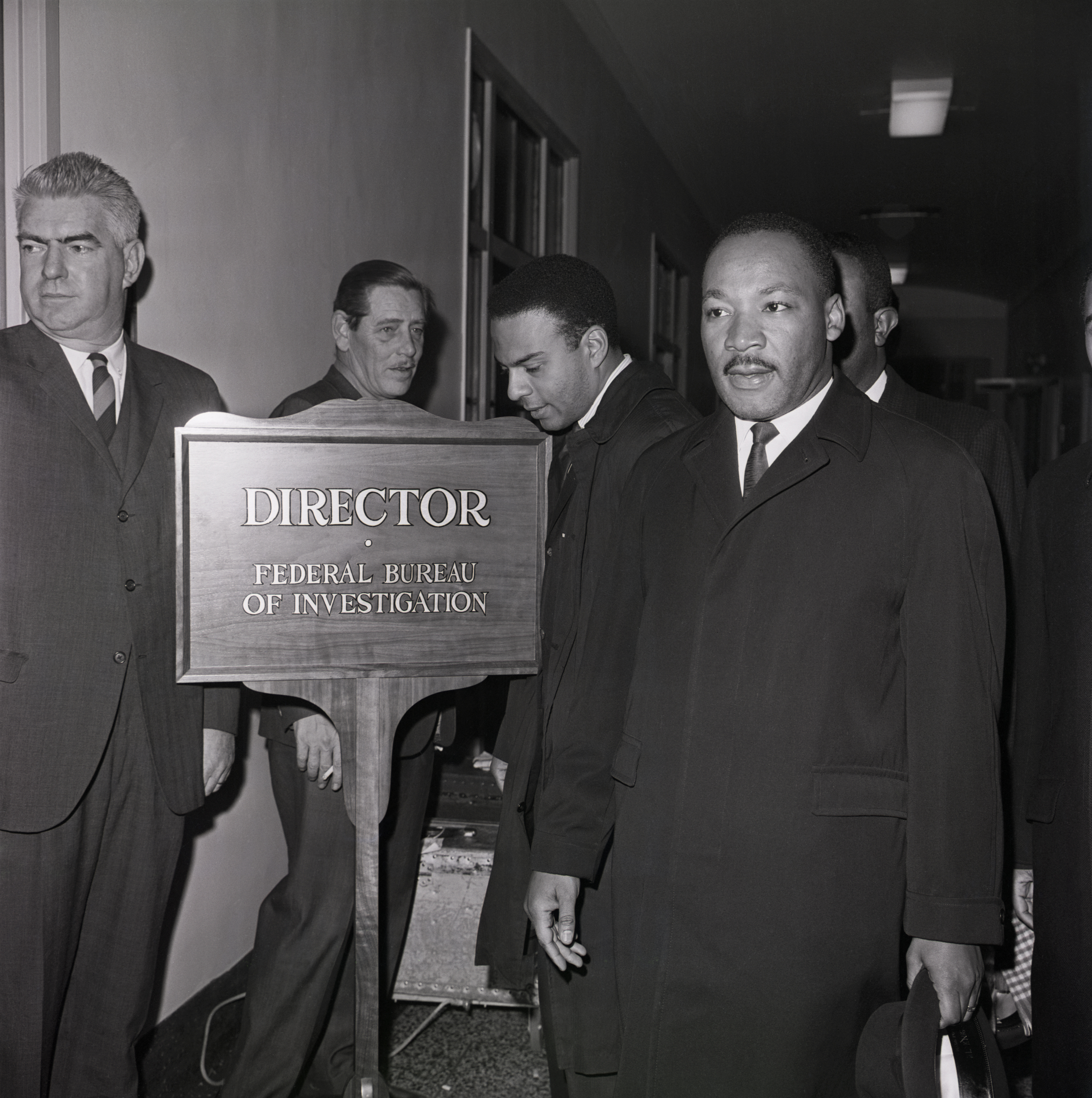 Martin Luther King Jr. at the Federal Bureau of Investigation to speak with director J. Edgar Hoover, who had recently called the civil rights leader a "notorious liar". The story of the FBI's surveillance and harassment of King is explored in the new documentary 'MLK/FBI' (Bettmann Archive)