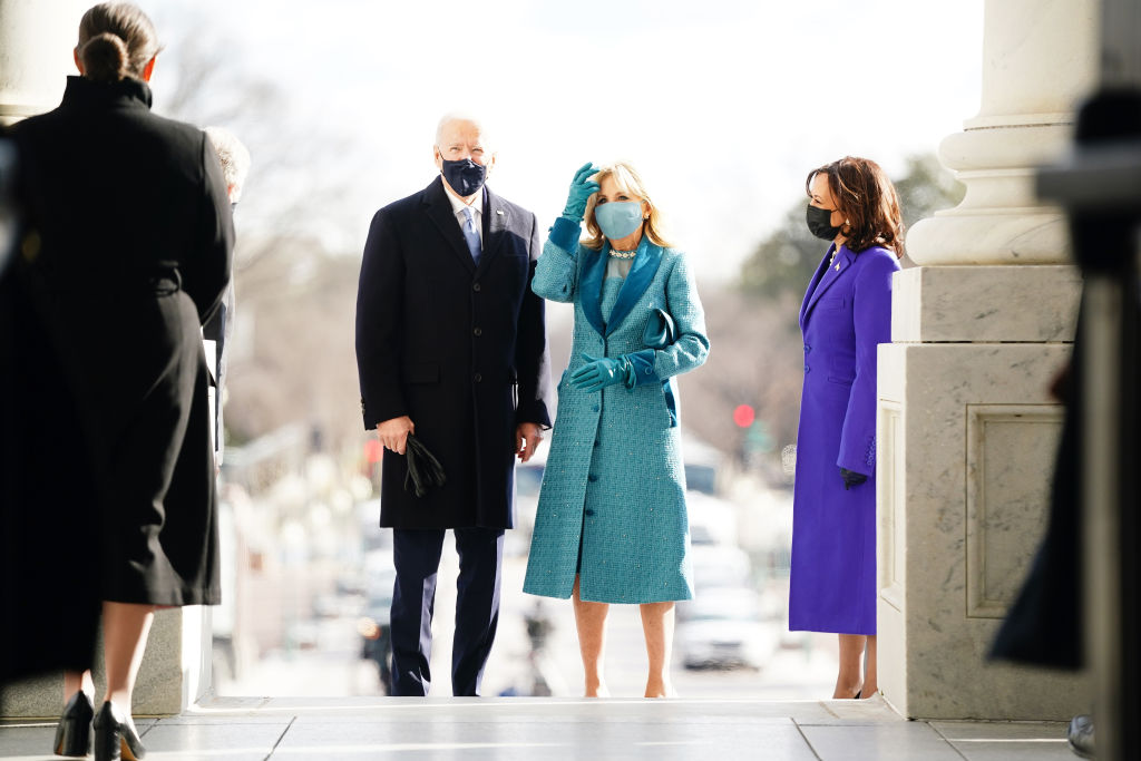 Joe Biden and Jill Biden, with Kamala Harris, arrived at the East Front of the U.S. Capitol for Biden's Inauguration ceremony. (Getty Images—2021 Getty Images)