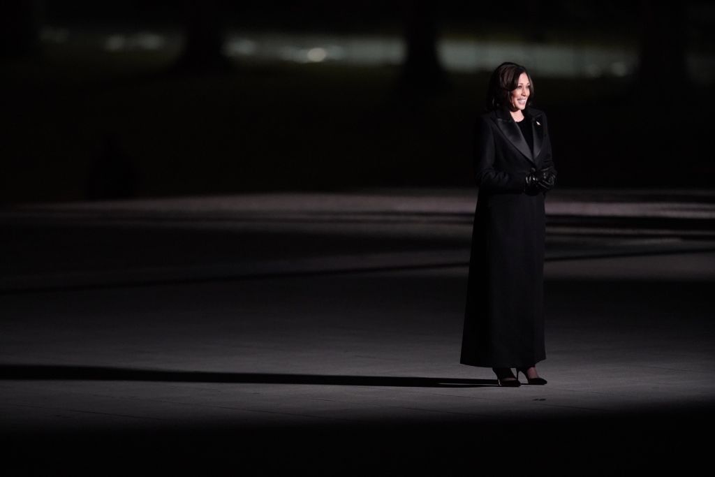 Kamala Harris addresses the nation during a "Celebrating America" event at the Lincoln Memorial following the 59th presidential inauguration in Washington, D.C., U.S., on Wednesday, Jan. 20, 2021. (Joshua Roberts—Pool/Getty Images)