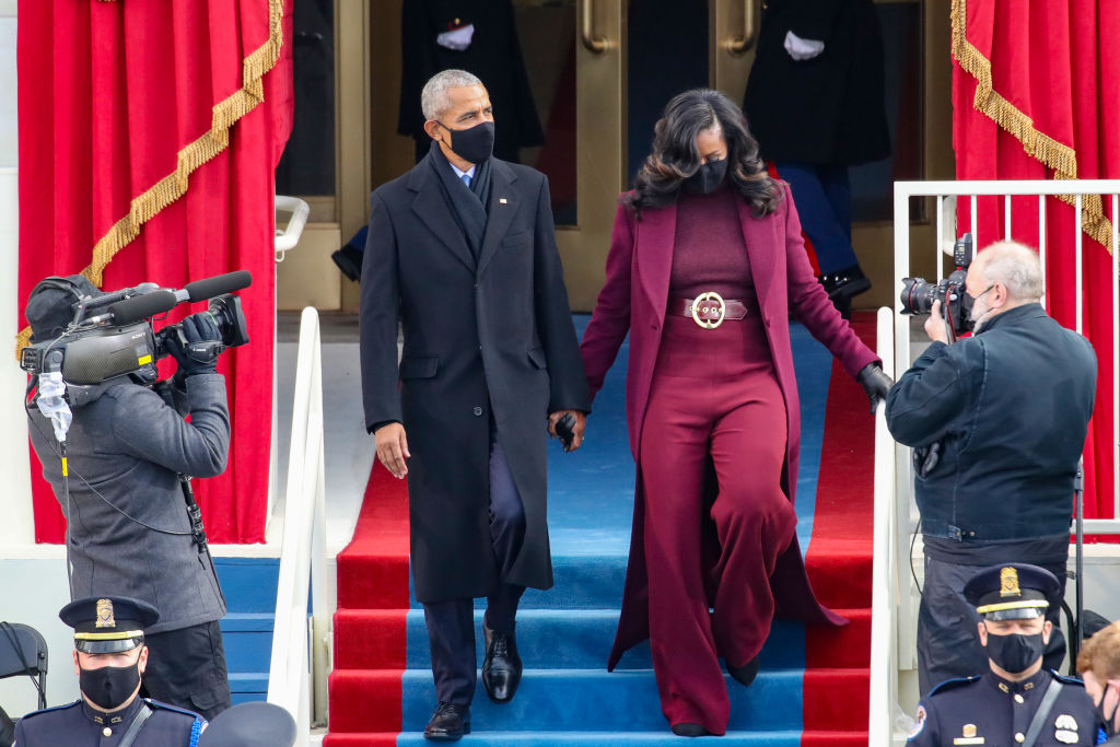Barack Obama and Michelle Obama arrived at the Inauguration on Jan. 20, 2021 in Washington, D.C. (Getty Images—2021 Getty Images)