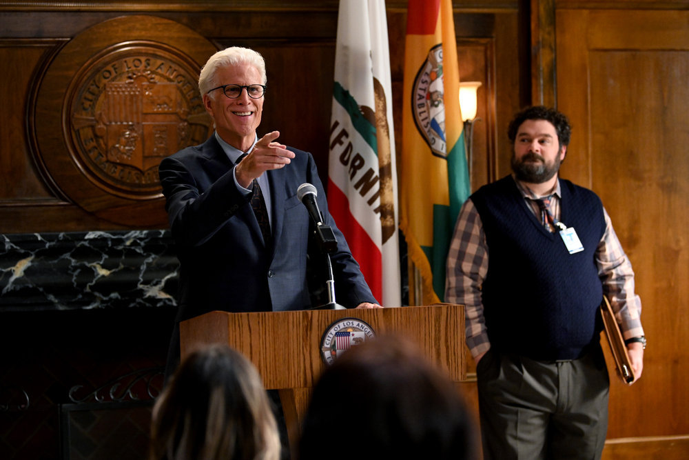 Ted Danson (left) and Bobby Moynihan in 'Mr. Mayor' (Mitchell Haddad/NBC)