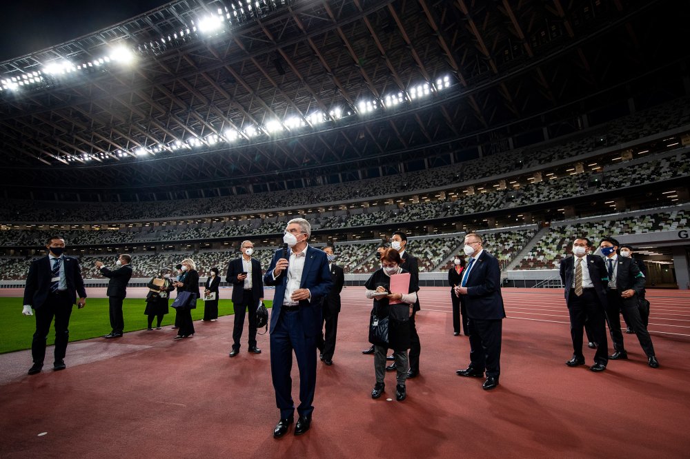 IOC president Thomas Bach visits Tokyo’s National Stadium in November 2020