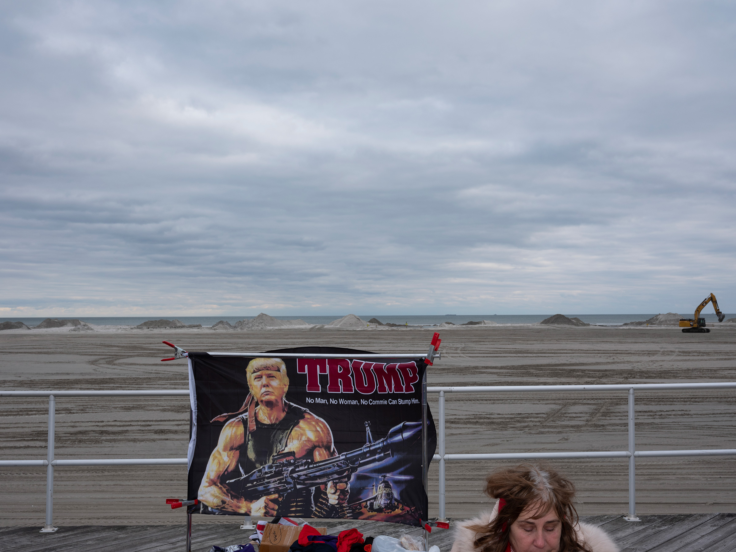 2020. Wildwood, New Jersey. USA. A vendor sells Donald Trump merchandise.  President Trump gave a rally in Wildwood, New Jersey to a capacity crowd of 7,400, with many more thousands unable to get in who watched on jumbotrons outside.