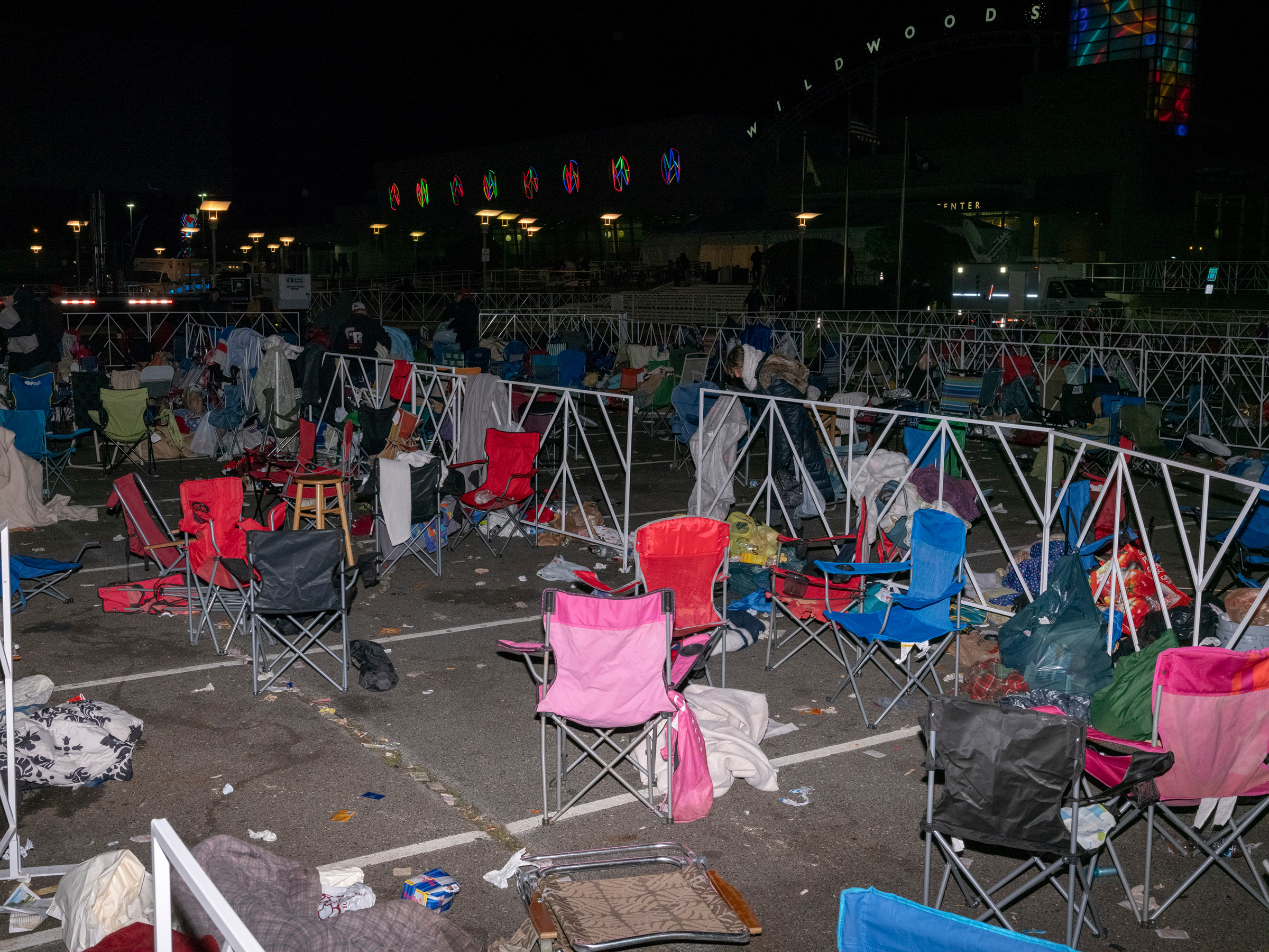 <strong>Wildwood, N.J., Jan. 28, 2020.</strong> After Trump's campaign events, "there is always a mountain of discarded chairs and coolers that aren't allowed into the rally. People wait in line for hours, even days, in order to get a prime place to watch the President speak." (Peter van Agtmael—Magnum Photos for TIME)